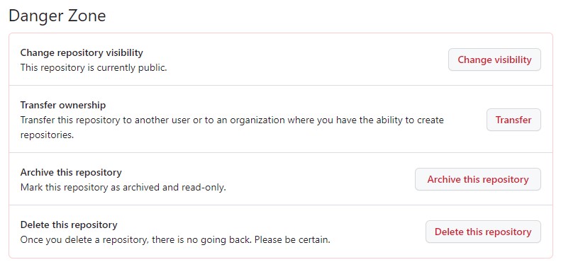 Repository settings page